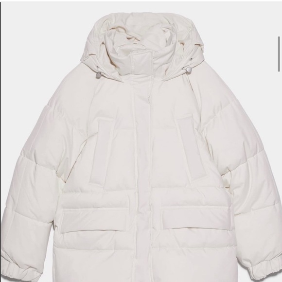 Zara oversized hooded ecru cream neutral puffer jacket Parka pocket size XS NWT - Picture 8 of 16